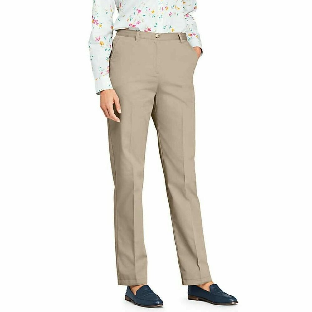 NWT Lands End Women's 7 Day Elastic Back Waist Chino Pants Khaki 10  30/31W $55
